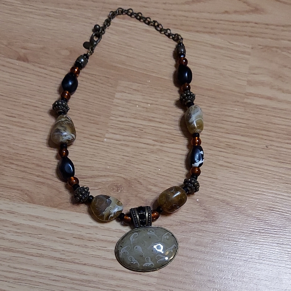 Elegant Bronze and orange Beaded Necklace